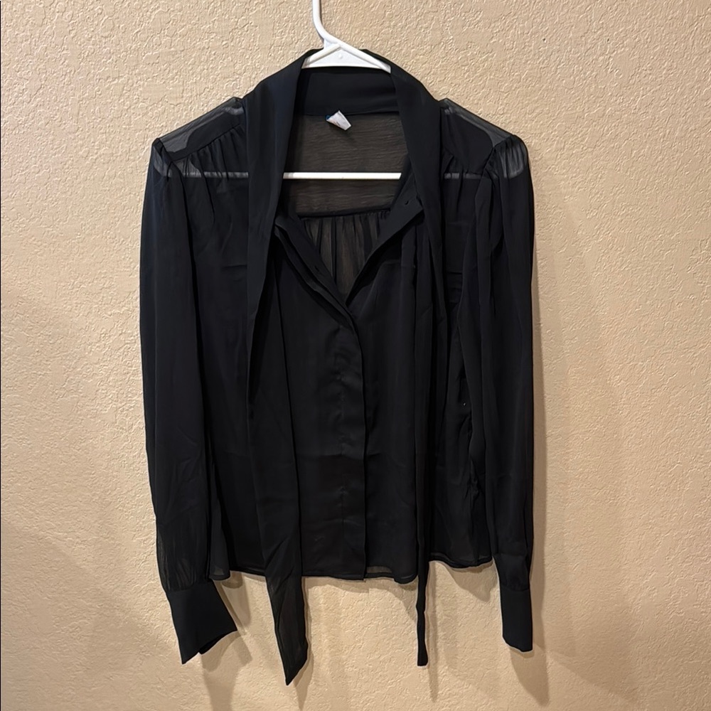 Old Navy Black Sheer Button-Down Blouse